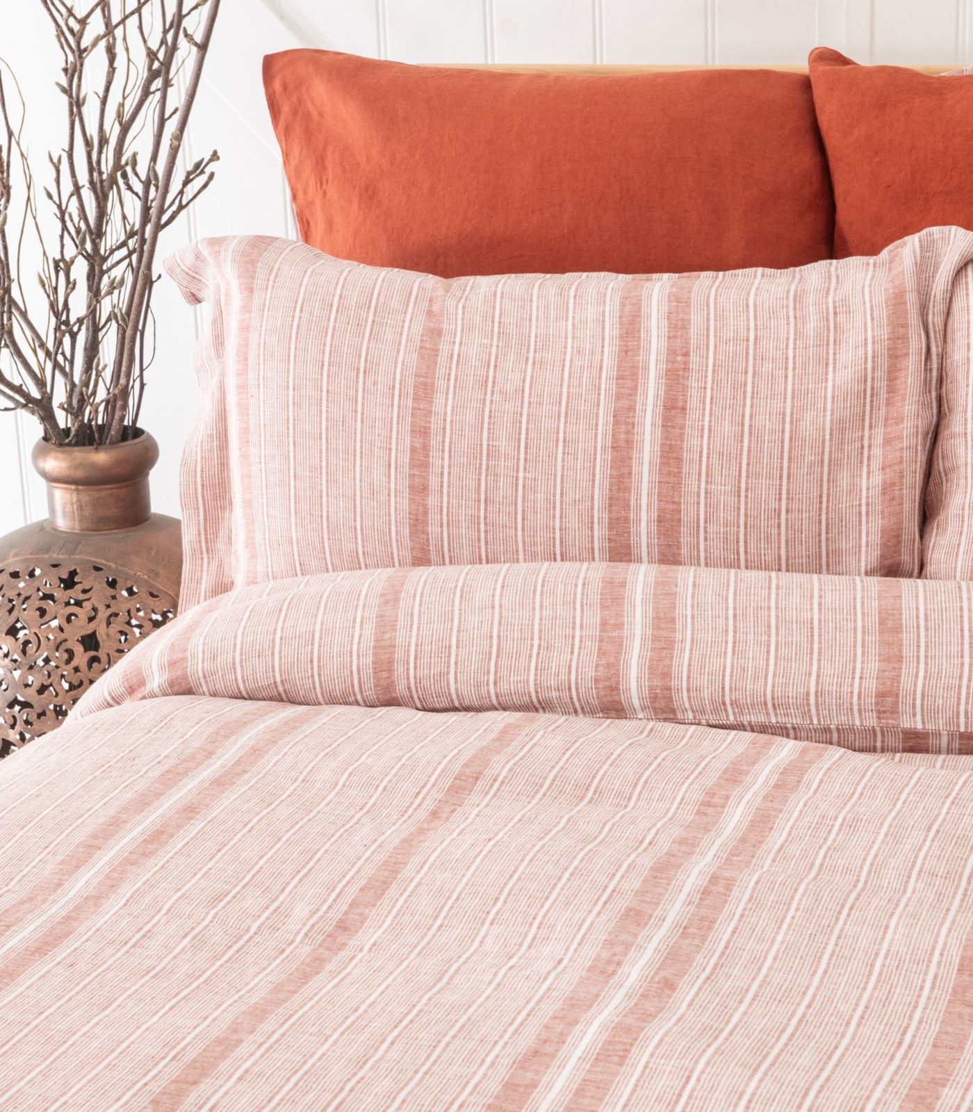 Bhumi Organic Cotton - Linen Plain Duvet Cover Set - Rust Stripe