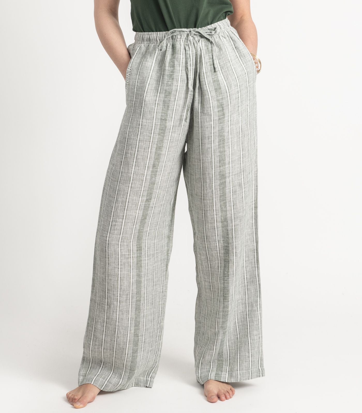 Bhumi Organic Cotton - Linen Pant - Bronze Green Stripe