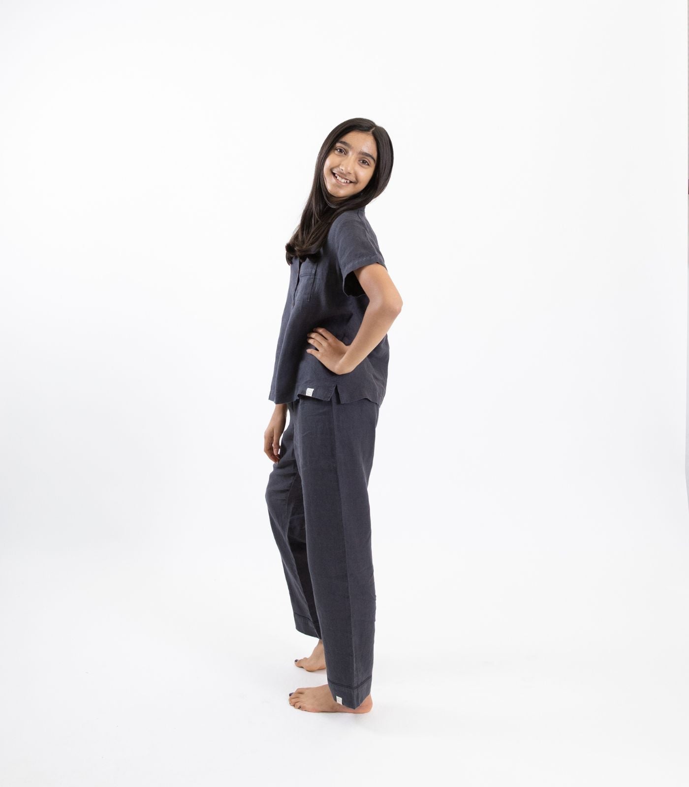 Bhumi Organic Cotton - Kids Linen Short Sleeve PJ Set - Charcoal
