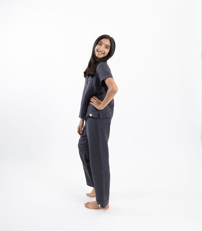 Bhumi Organic Cotton - Kids Linen Short Sleeve PJ Set - Charcoal