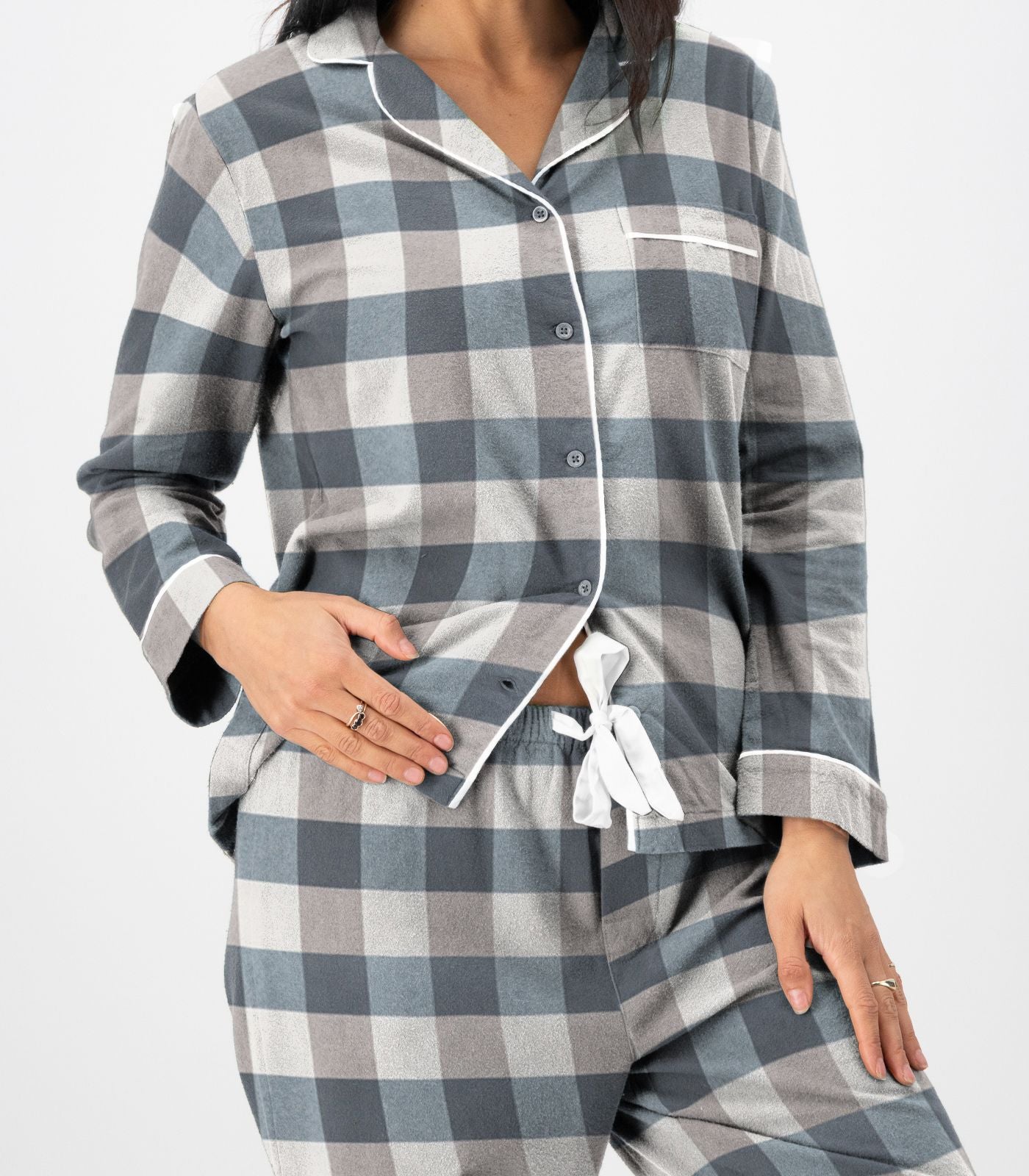 Bhumi Organic Cotton - Flannelette Long PJ Set - Check - Powder Blue Check