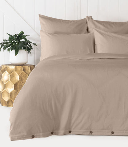 Bhumi Organic Cotton - Percale Plain Duvet Cover - Golden Taupe