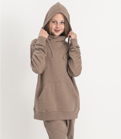 Bhumi Organic Cotton - Kids Hoodie - Logo - Taupe Melange