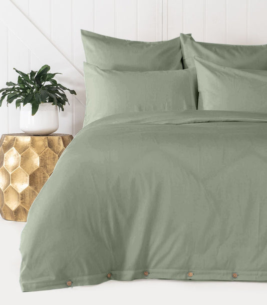 Bhumi Organic Cotton - Sateen Plain Duvet Cover - Sage