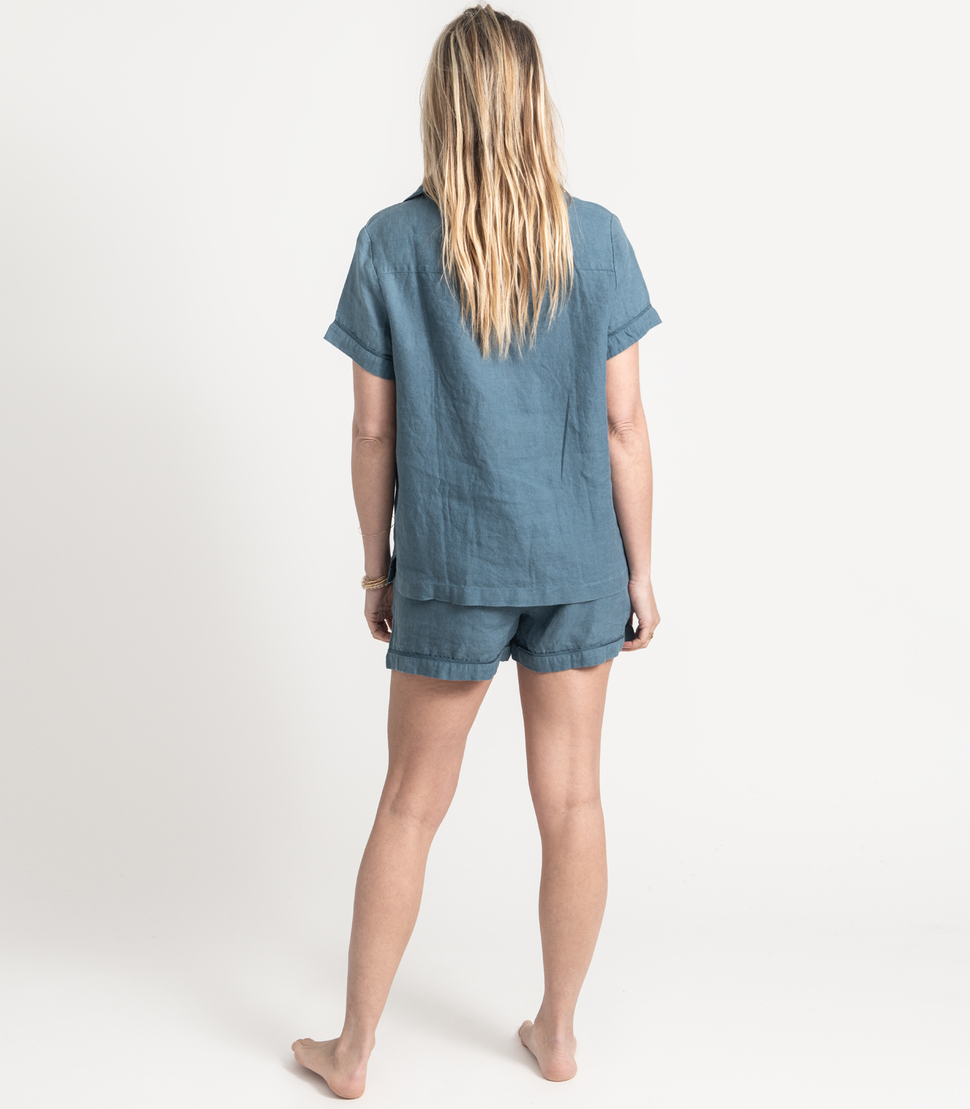 Bhumi Organic Cotton - Linen Short PJ Set - Indian Teal