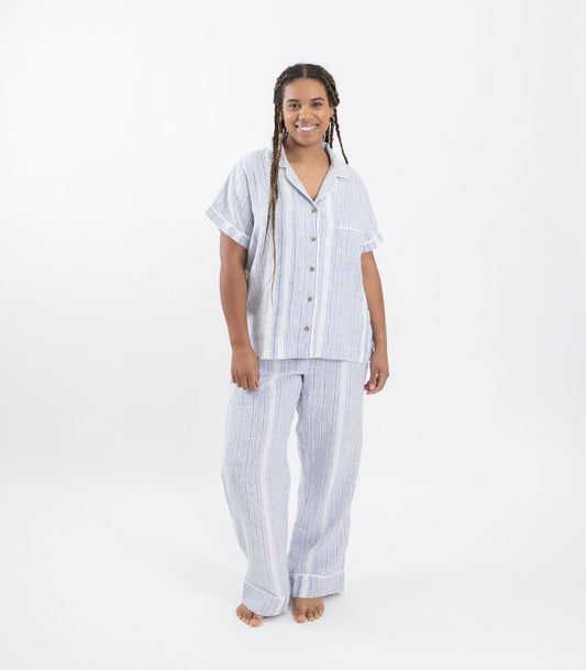 Bhumi Organic Cotton - Linen Short Sleeve PJ Set - Sapphire Blue