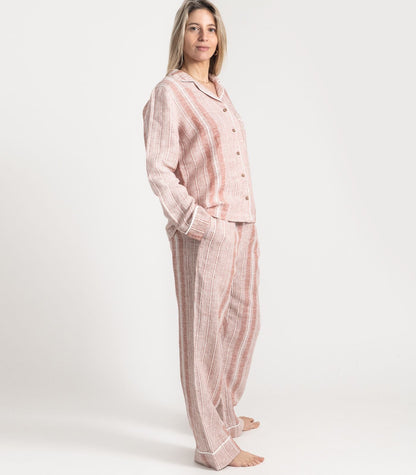 Bhumi Organic Cotton - Linen Long PJ Set - Rust Stripe