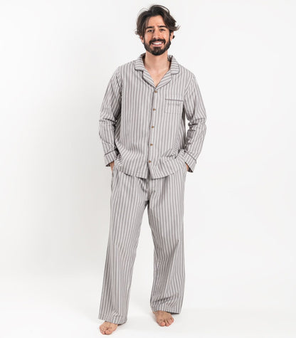 Bhumi Organic Cotton - Men's Percale Pj Set - Stripe - Silver Grey