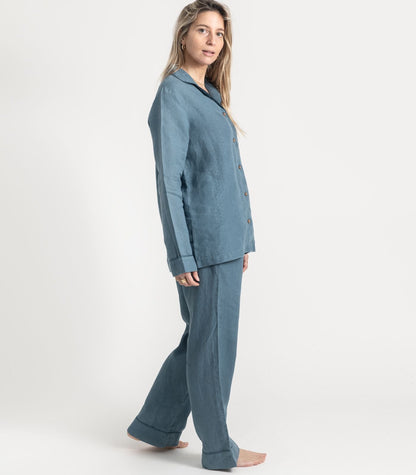 Bhumi Organic Cotton - Linen Long PJ Set - Indian Teal