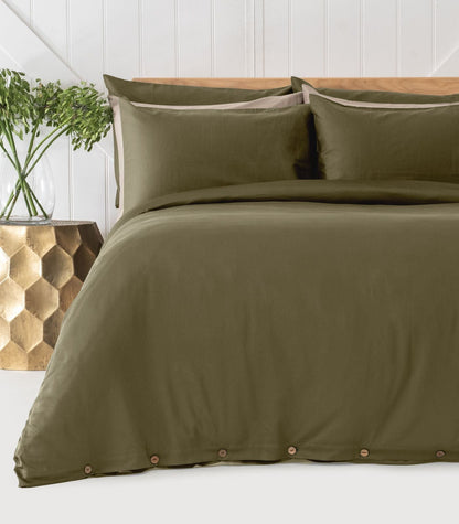 Bhumi Organic Cotton - Sateen Plain Duvet Cover - Martini Olive