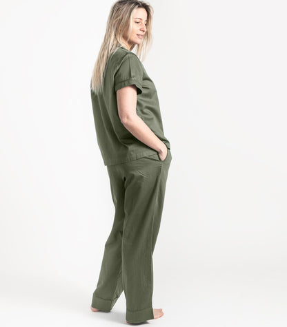 Bhumi Organic Cotton - Sateen Short Sleeve PJ Set - Bronze Green