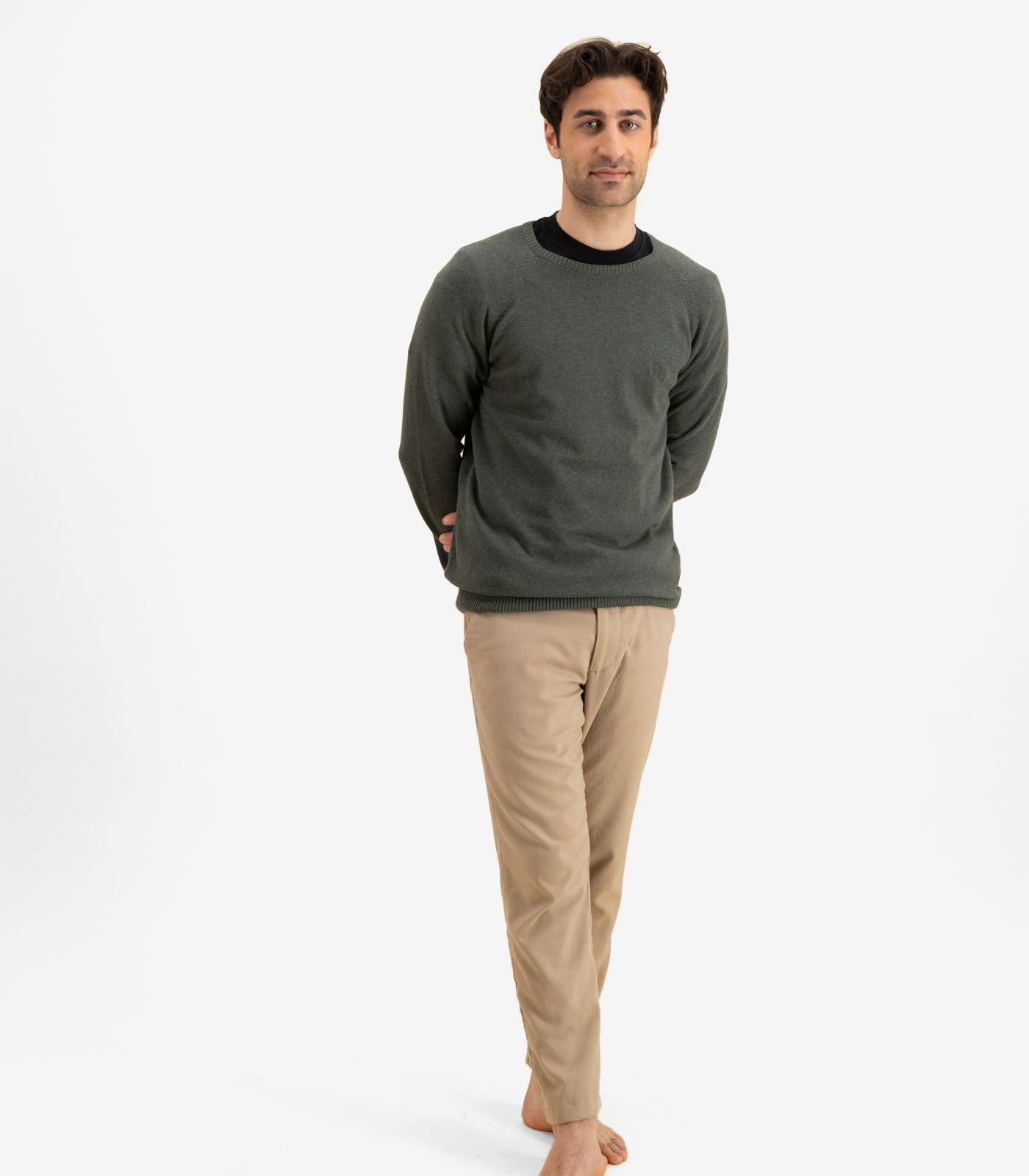 Bhumi Organic Cotton - Fine Knit Round Neck Sweater - Olive