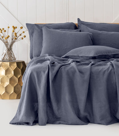 Bhumi Organic Cotton - Linen Sheet Set - Metallic Blue