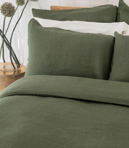 Bhumi Organic Cotton - Linen Plain Duvet Cover Set - Bronze Green