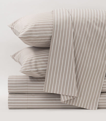 Bhumi Organic Cotton - Percale Sheet Set - Stripe - Golden Taupe Stripe