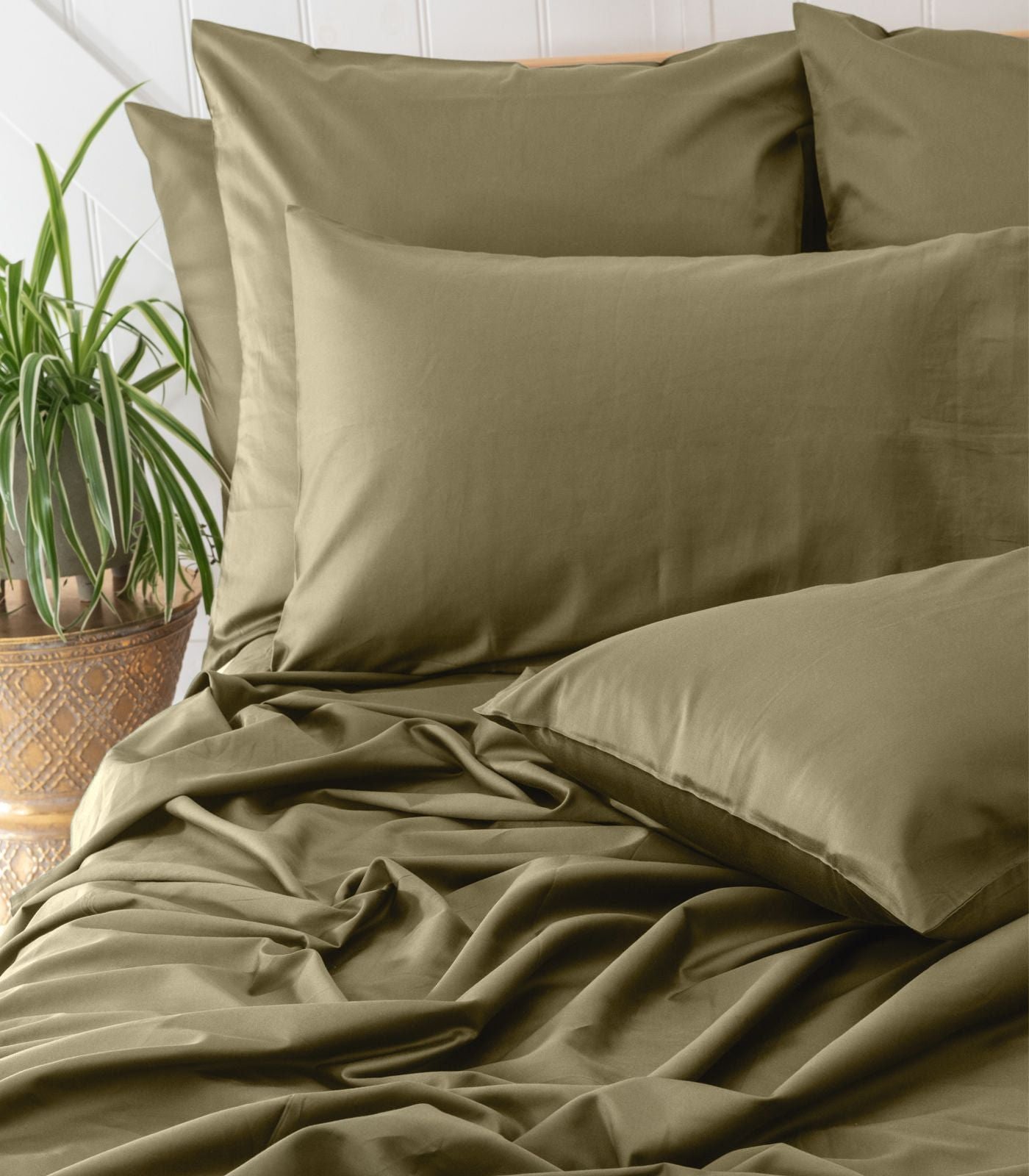 Bhumi Organic Cotton - Sateen Sheet Set - Made To Order - Martini Olive