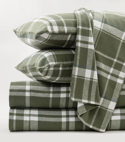 Bhumi Organic Cotton - Flannelette Sheet Set - Bronze Green Plaid