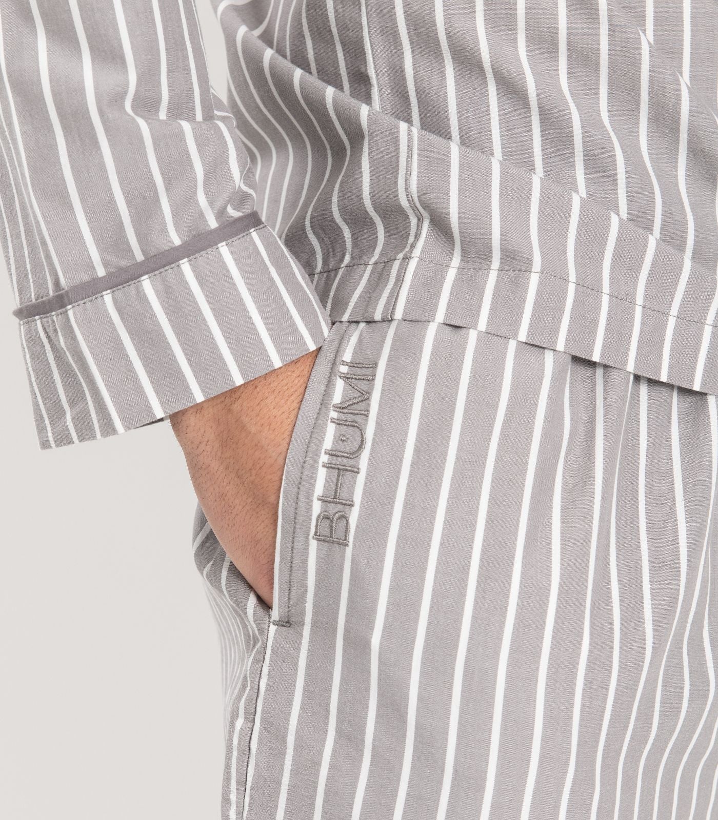 Bhumi Organic Cotton - Men's Percale Pj Set - Stripe - Silver Grey