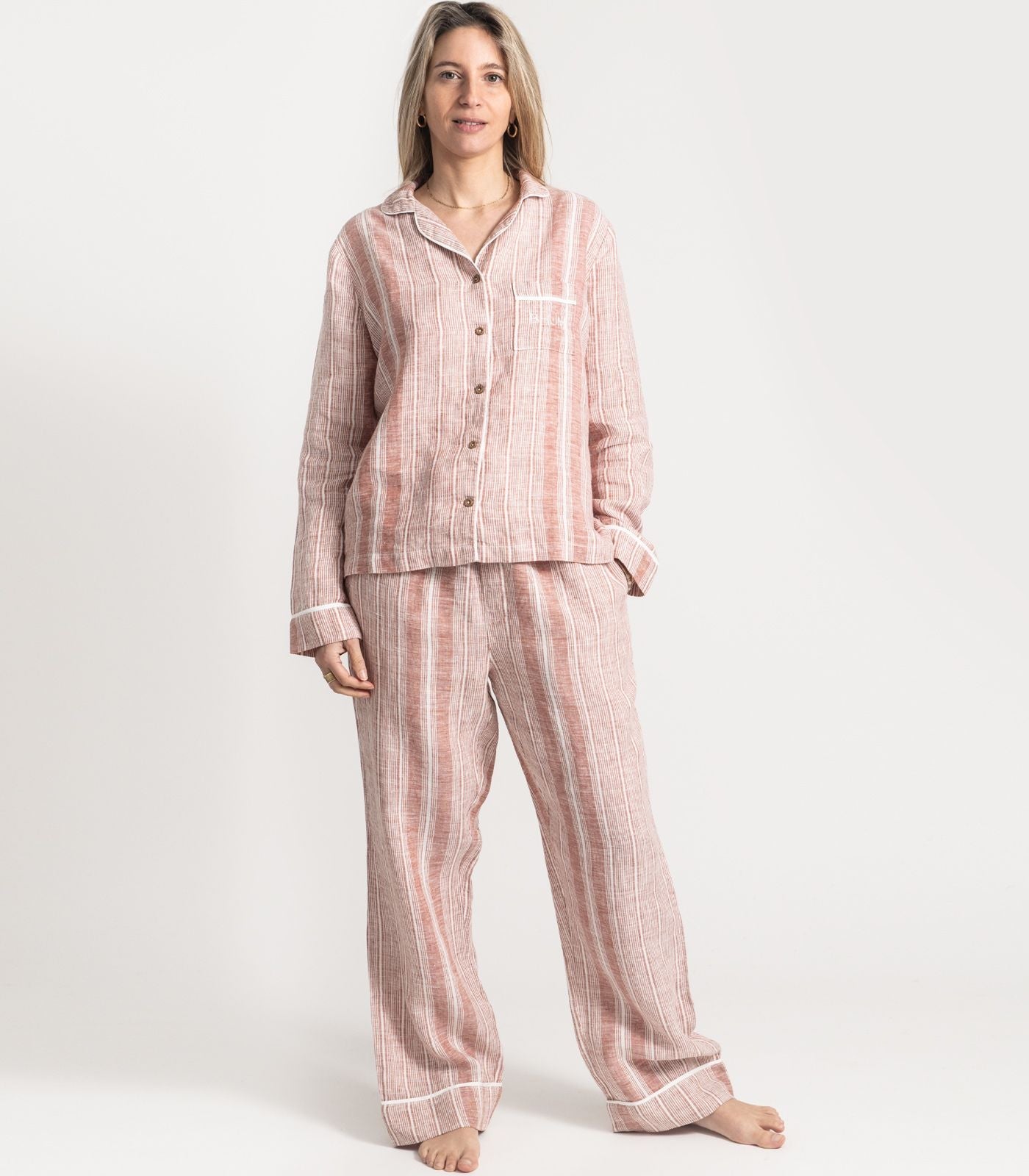 Bhumi Organic Cotton - Linen Long PJ Set - Rust Stripe