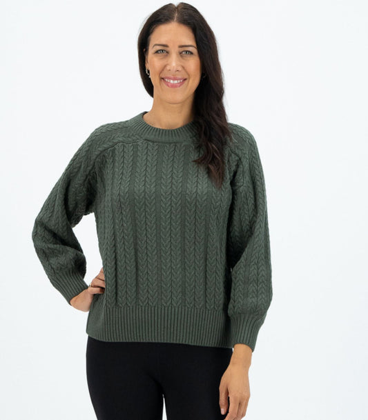 Bhumi Organic Cotton - Cable Knit Jumper - Olive