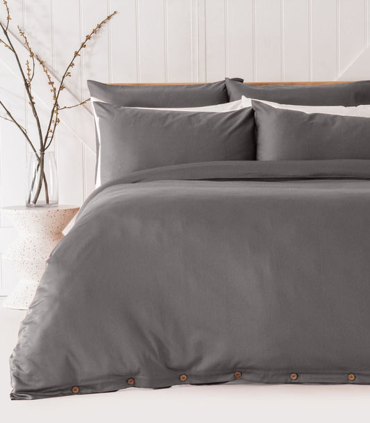 Bhumi Organic Cotton - Sateen Plain Duvet Cover - Silver Grey