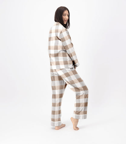 Bhumi Organic Cotton - Flannelette Long PJ Set - Check - Golden Taupe Check