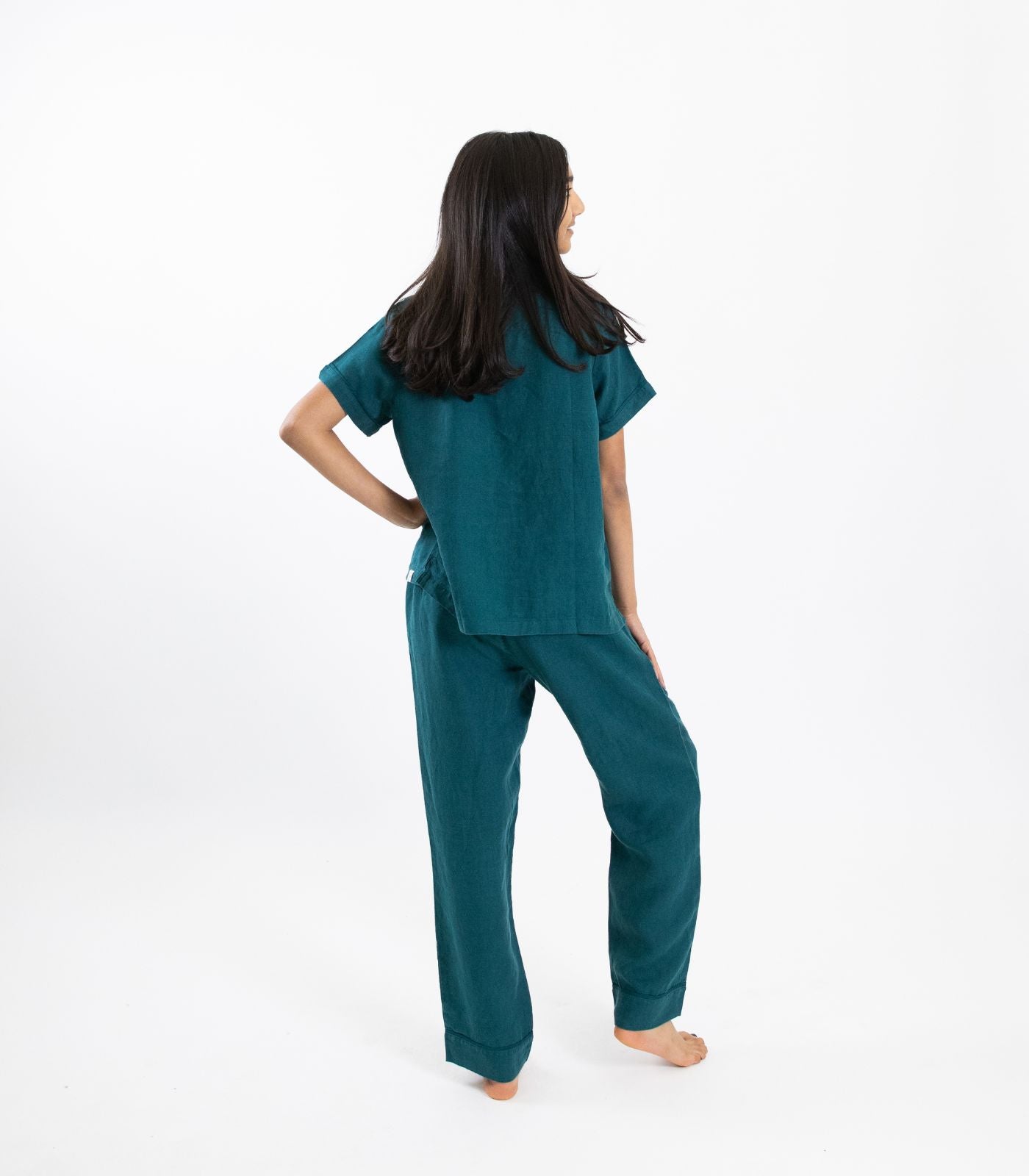 Bhumi Organic Cotton - Kids Linen Short Sleeve PJ Set - Peacock Green