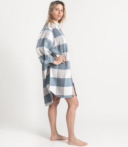 Bhumi Organic Cotton - Flannelette Night Shirt - Check - Powder Blue Check