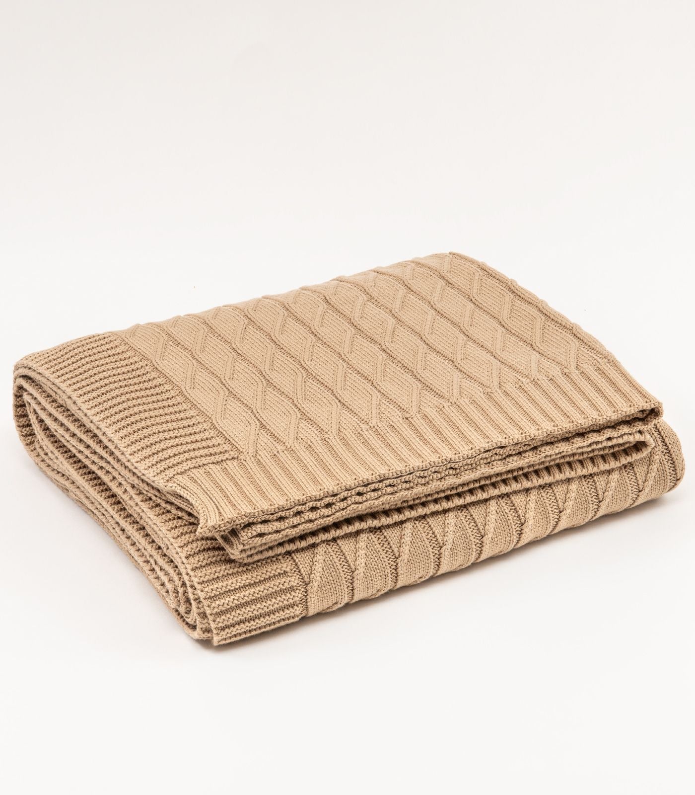 Bhumi Organic Cotton - Diamond Braid Knit Throw - Golden Sand