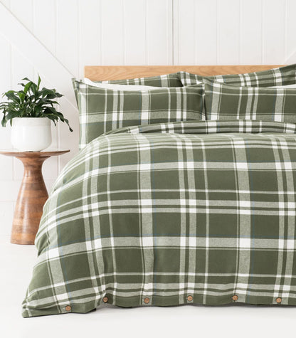 Bhumi Organic Cotton - Flannelette Duvet Set - Plaid - Bronze Green Plaid