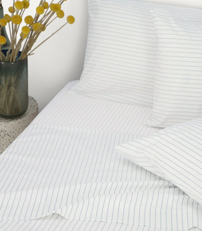 Bhumi Organic Cotton - Fitted - Percale Sheet - Pinstripe - Peacock Green