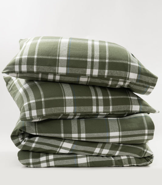 Bhumi Organic Cotton - Flannelette Duvet Set - Plaid - Bronze Green Plaid