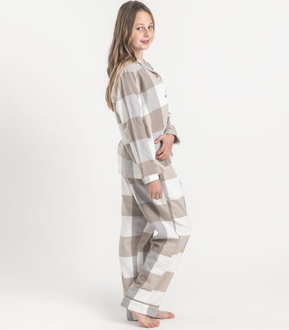 Bhumi Organic Cotton - Kids Flannelette Long PJ Set - Check - Golden Taupe Check