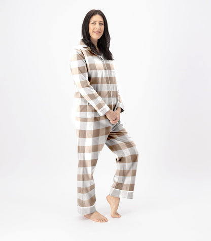 Bhumi Organic Cotton - Flannelette Long PJ Set - Check - Golden Taupe Check