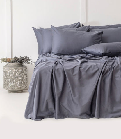 Bhumi Organic Cotton - Sateen Sheet Set - Made To Order - Metallic Blue