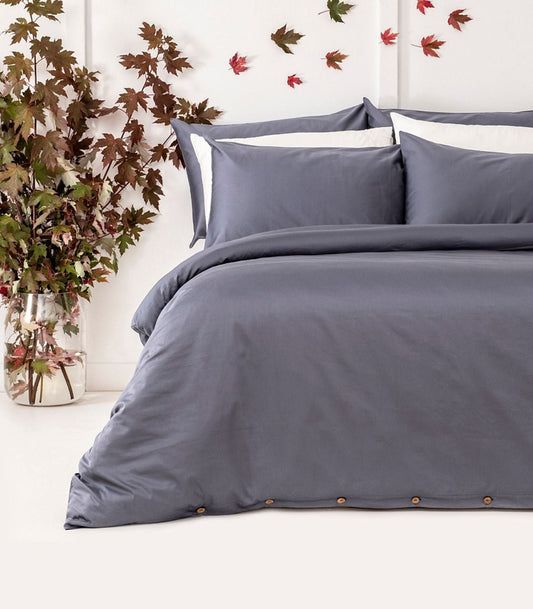 Bhumi Organic Cotton - Sateen Plain Quilt Cover - Metallic Blue