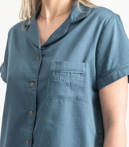 Bhumi Organic Cotton - Sateen Short Sleeve PJ Set - Indian Teal