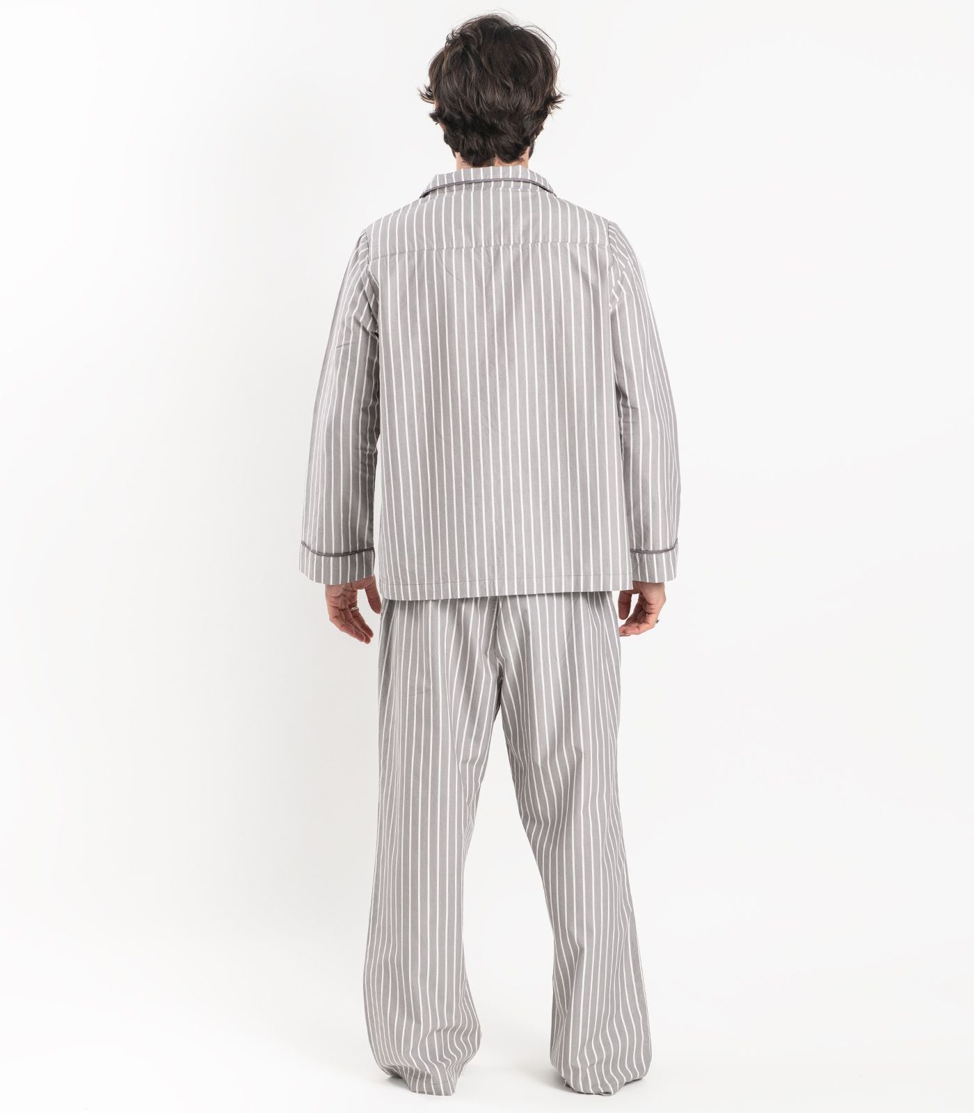 Bhumi Organic Cotton - Men's Percale Pj Set - Stripe - Silver Grey