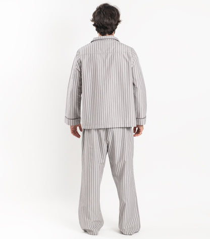 Bhumi Organic Cotton - Men's Percale Pj Set - Stripe - Silver Grey