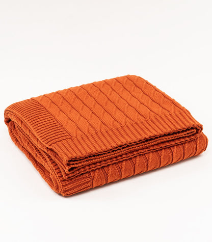 Bhumi Organic Cotton - Diamond Braid Knit Throw - Cinnamon