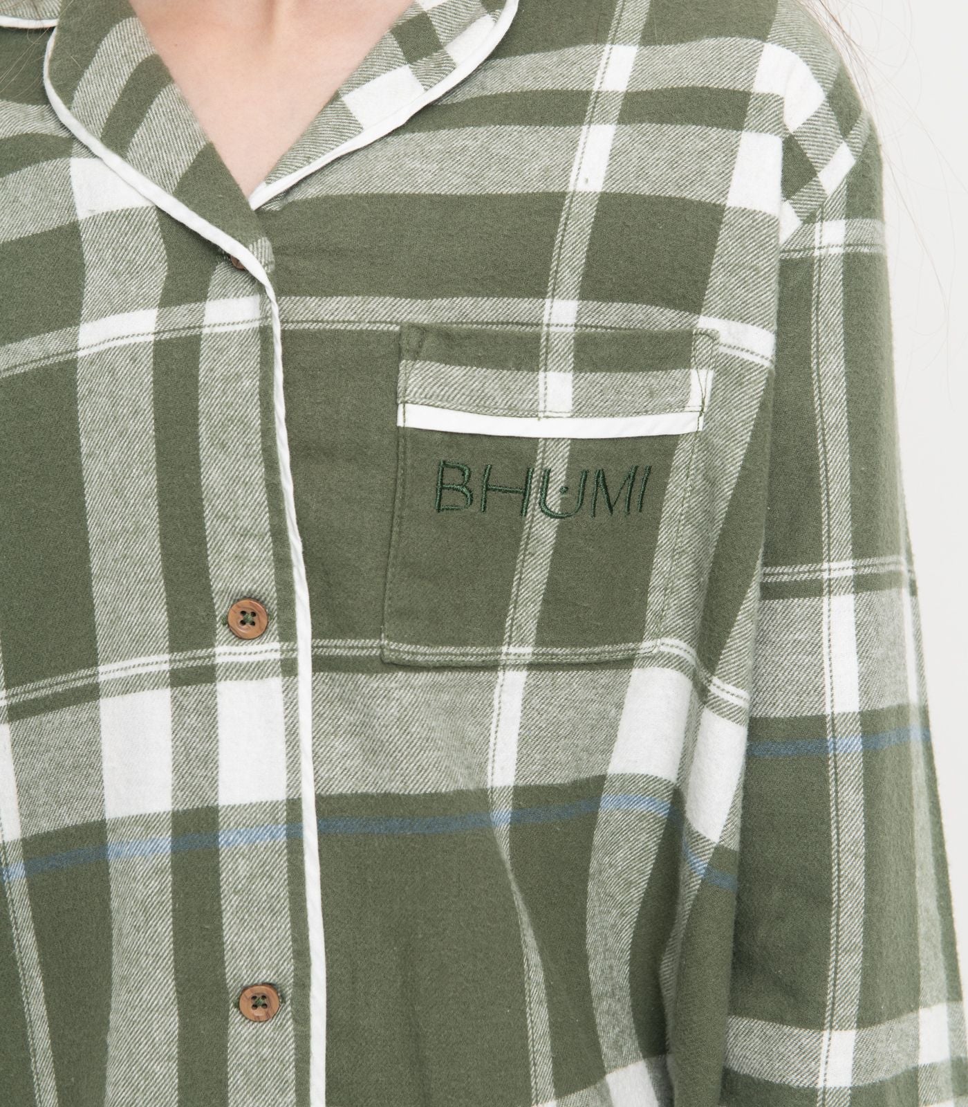 Bhumi Organic Cotton - Kids Flannelette Long PJ Set - Bronze Green Plaid