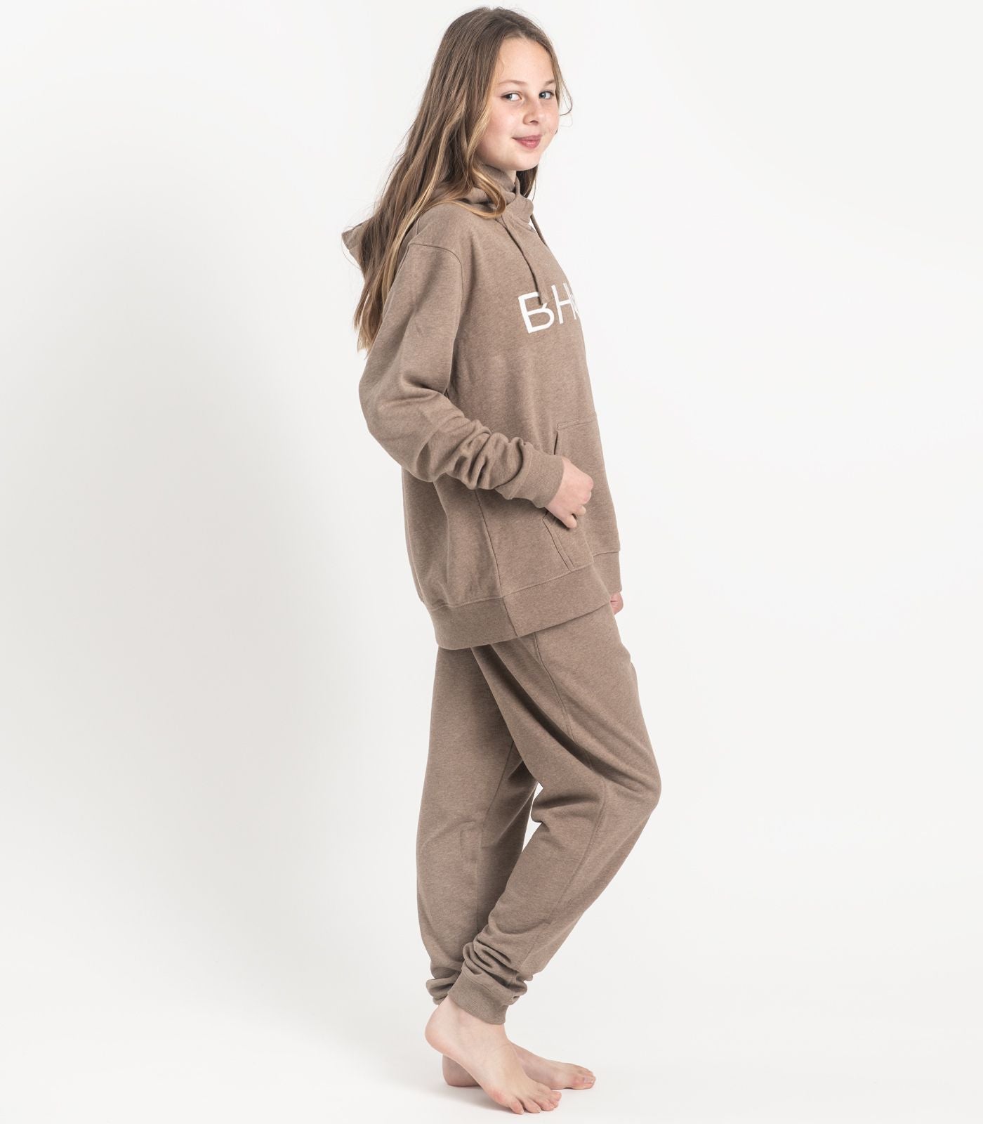 Bhumi Organic Cotton - Kids Hoodie - Logo - Taupe Melange