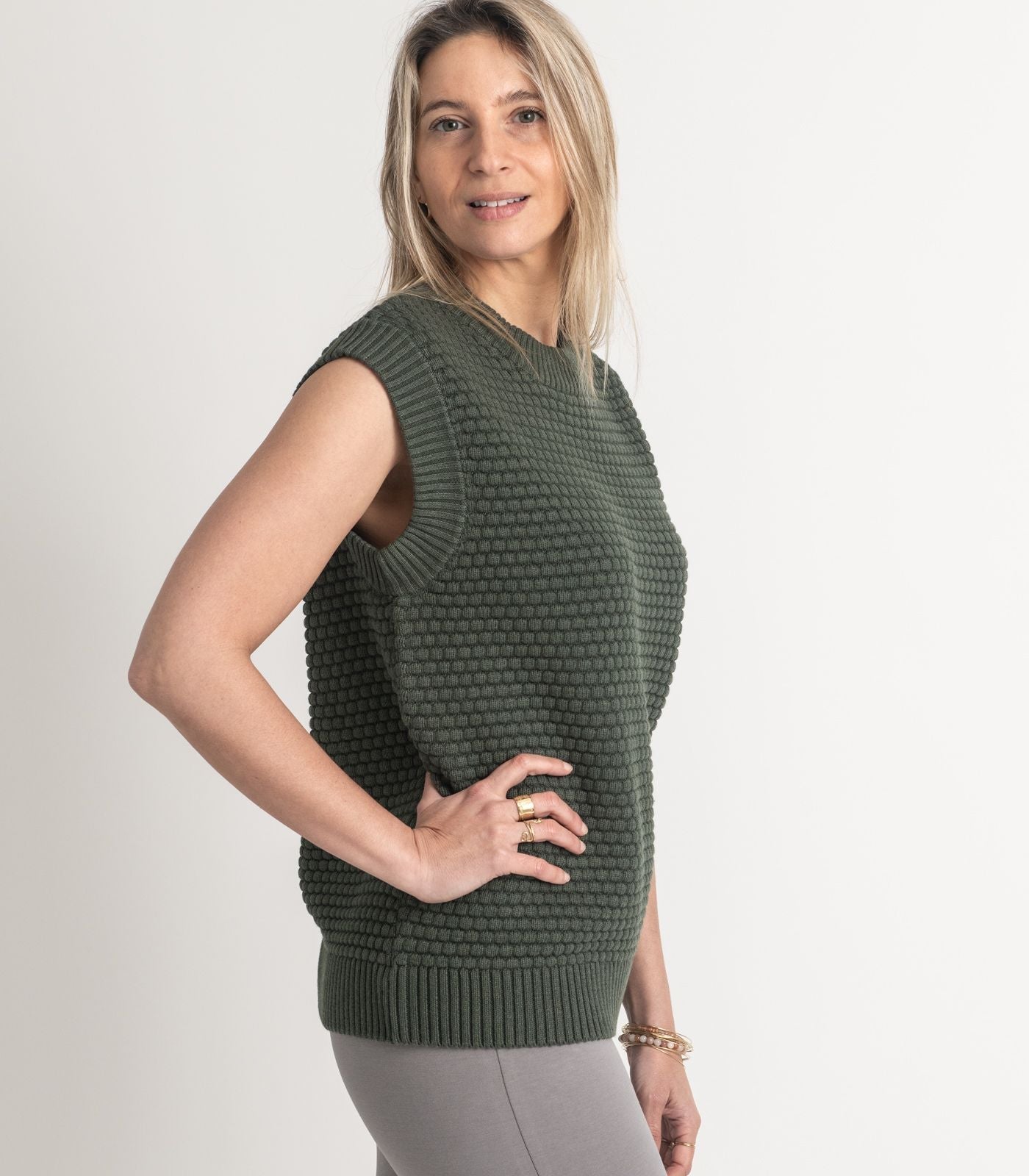 Bhumi Organic Cotton - Bubble Knit Vest - Olive