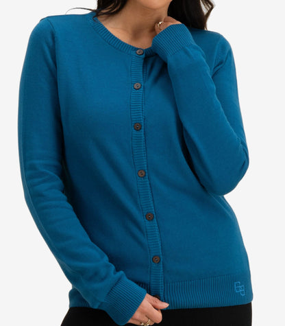 Bhumi Organic Cotton - Fine Knit Cardigan - Teal Blue