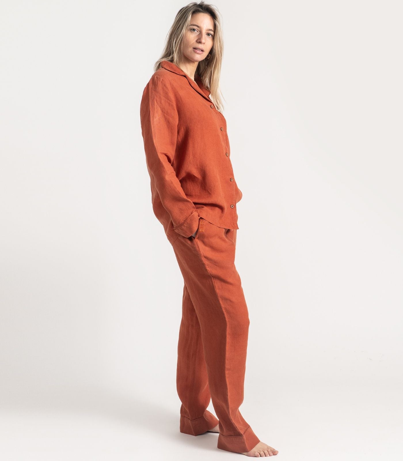 Bhumi Organic Cotton - Linen Long PJ Set - Rust