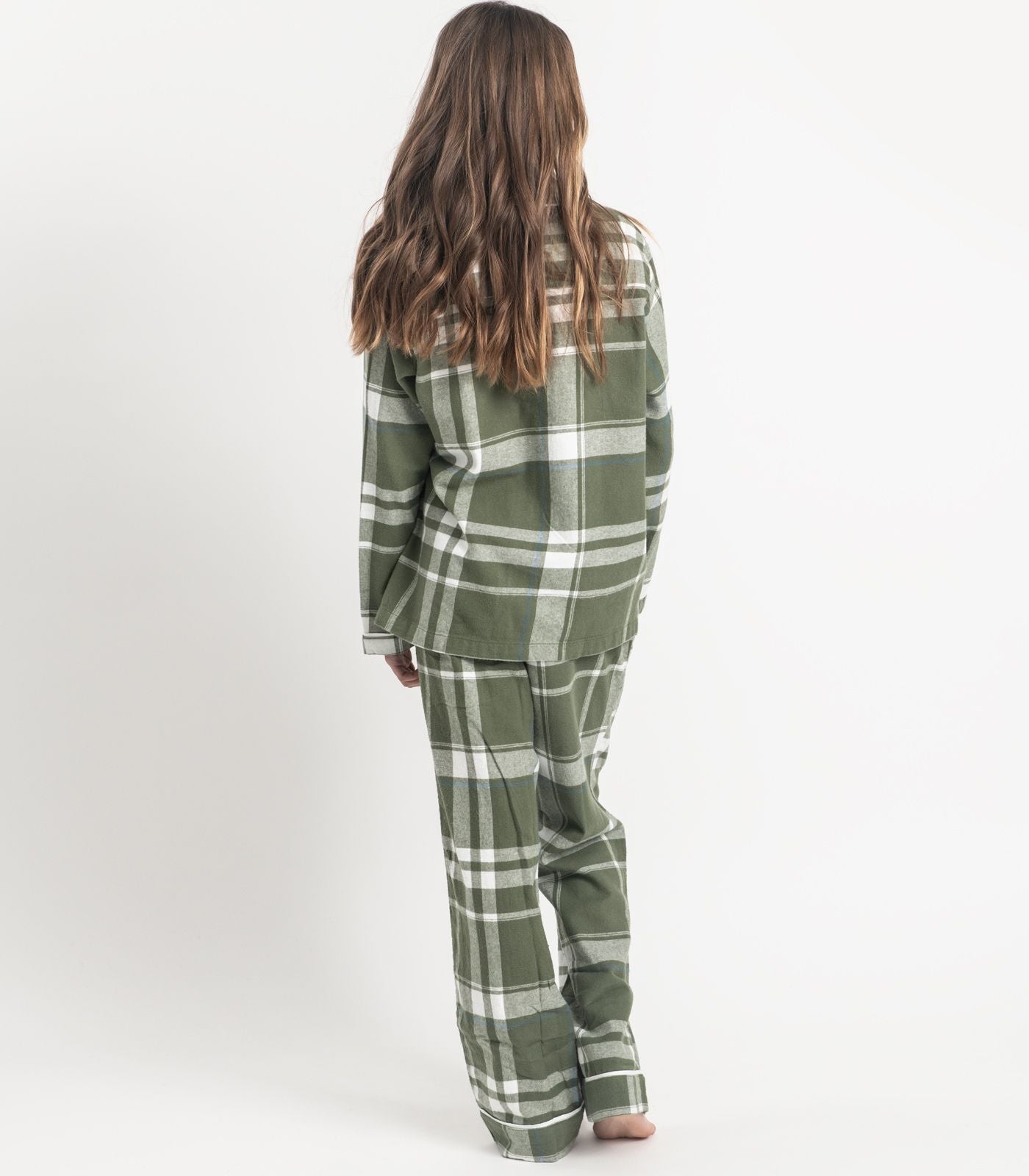 Bhumi Organic Cotton - Kids Flannelette Long PJ Set - Bronze Green Plaid