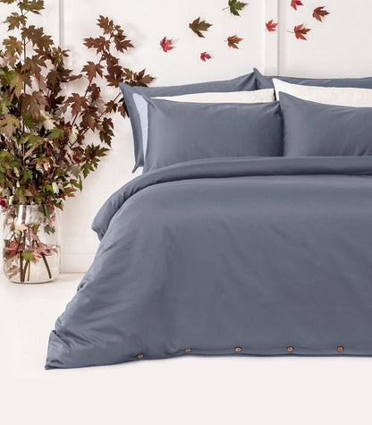 Bhumi Organic Cotton - Percale Plain Quilt Cover - Metallic Blue