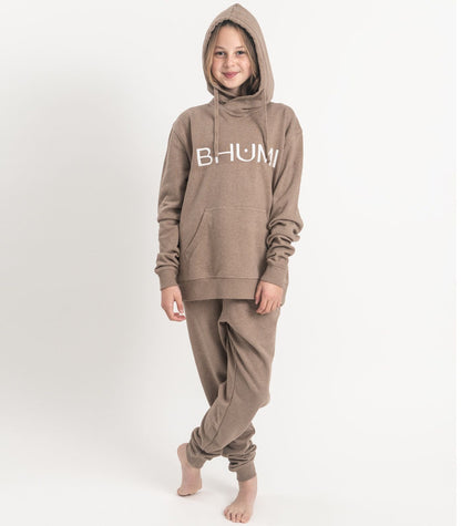 Bhumi Organic Cotton - Kids Hoodie - Logo - Taupe Melange