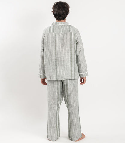 Bhumi Organic Cotton - Men's Linen PJ Set - Bronze Green Stripe