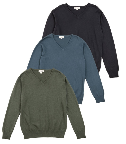 Bhumi Organic Cotton - Mens Fine Knit V-Neck Sweater (3 pack)